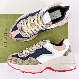 New GUCCI Rhyton GG Canvas G 36.5 / US 6.5 Leather Sneakers Women $890 Authentic